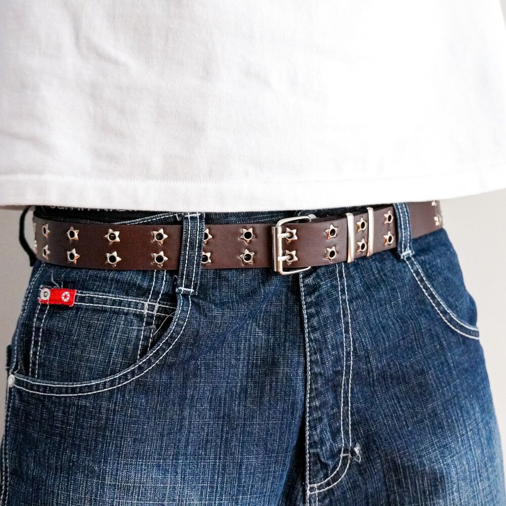 y2k star grommet brown double hole belt — punk scene emo style - Picture 5 of 9